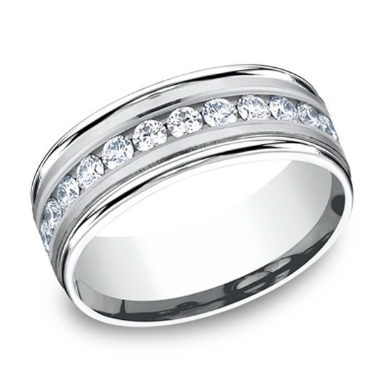 Satin Finish Diamond Band 14k White Gold