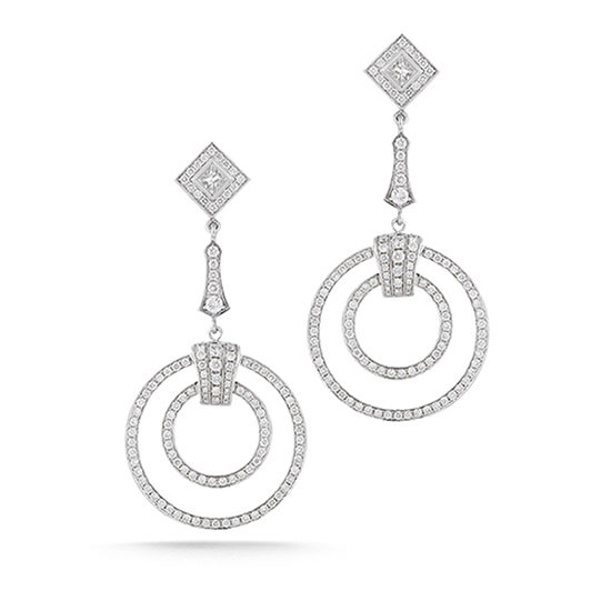 Art Deco Diamond Drop Earrings 18K White Gold