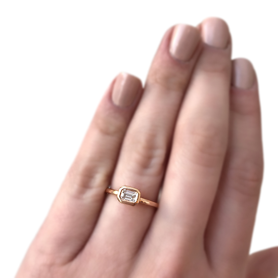 Bezel Set Emerald Cut Diamond in Rose Gold Bezel Set Emerald Cut Diamond in Rose Gold