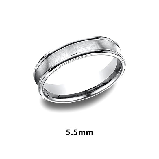 Comfort Fit Satin Finished Band with High Polished Edge 14k White Gold