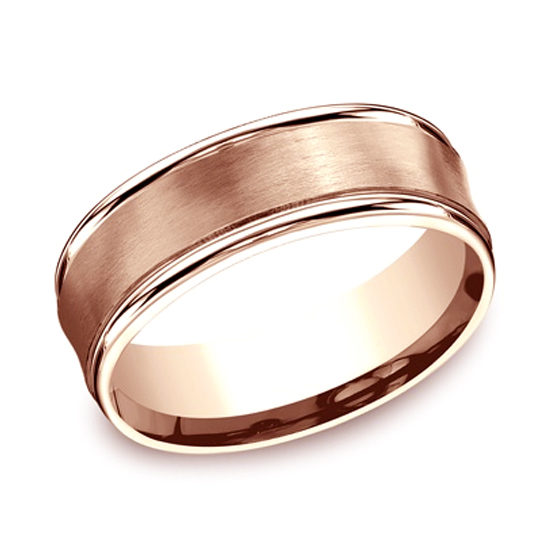 Comfort Fit Satin Finished Band with High Polished Edge 14k Rose Gold