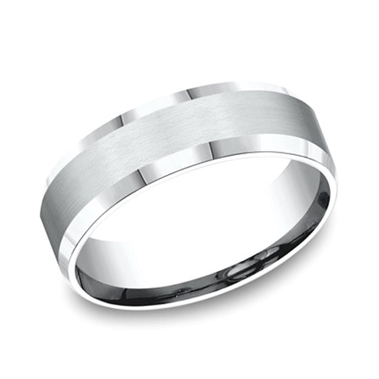 Beveled Edge Comfort Fit Band 14k White Gold