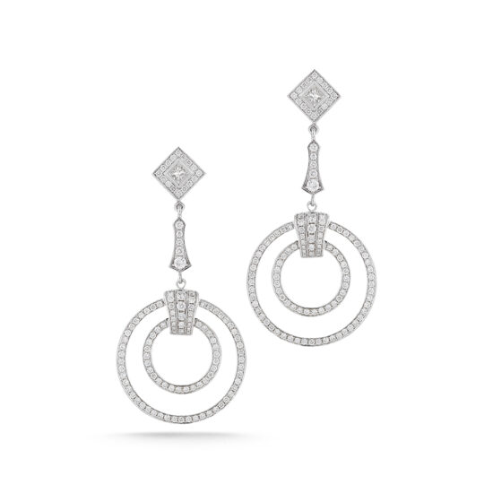 Art Deco Diamond Drop Earrings 18K White Gold