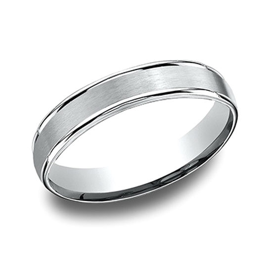 High Polished Lip Satin Band 14k White Gold