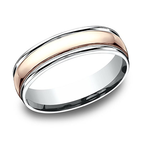 Two Tone High Polish Lip Comfort Fit Band 14k White Gold and 14k Rose Gold