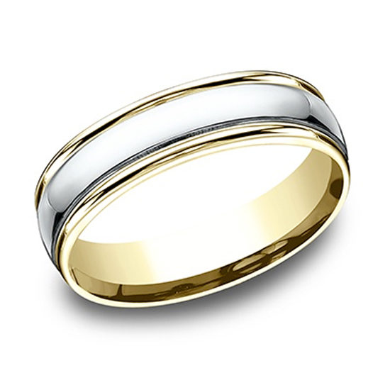 Two Tone High Polish Lip Comfort Fit Band 18k White Gold and 18k Yellow Gold