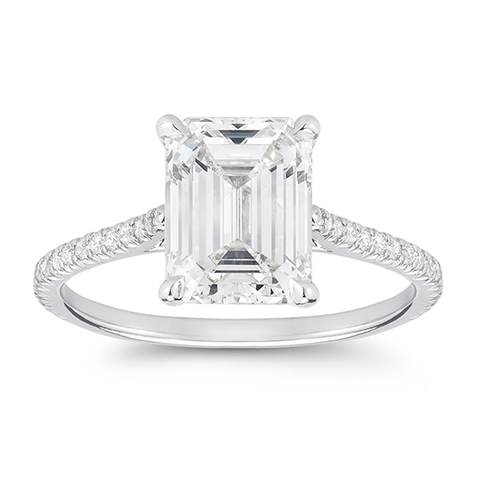 DE Emerald Cut Solitaire Setting with Shoulders | Marisa Perry by Douglas Elliott