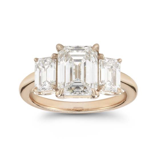 Emerald Cut Diamond Three Stone Engagement Ring 18K Rose Gold  | Marisa Perry by Douglas Elliott