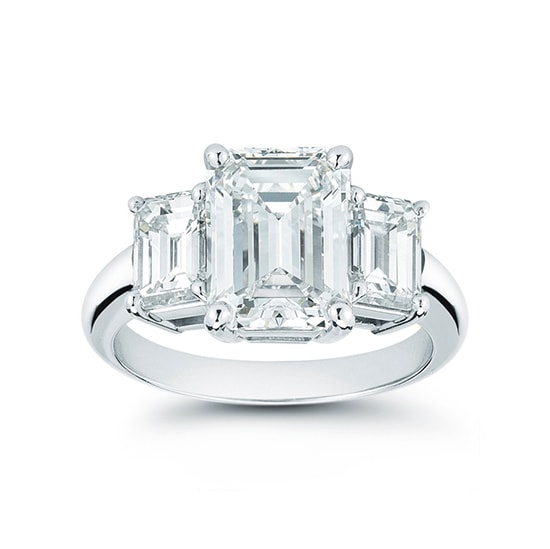 Platinum Three Stone Emerald Cut Ring | Marisa Perry by Douglas Elliott