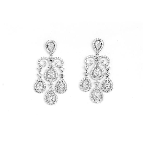 Diamond Raindrop Swirl Earrings 18k White Gold