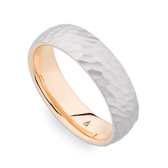 Christian Bauer Two Tone Satin Finished Hammered Band 14K Rose and White Gold
