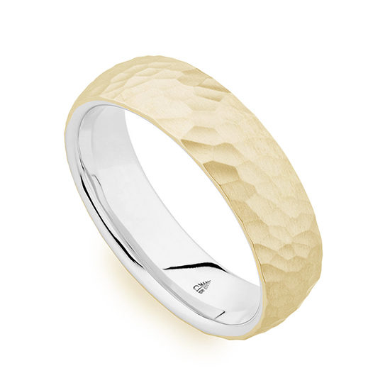 Christian Bauer Two Tone Satin Finished Hammered Band 14K Yellow and White Gold