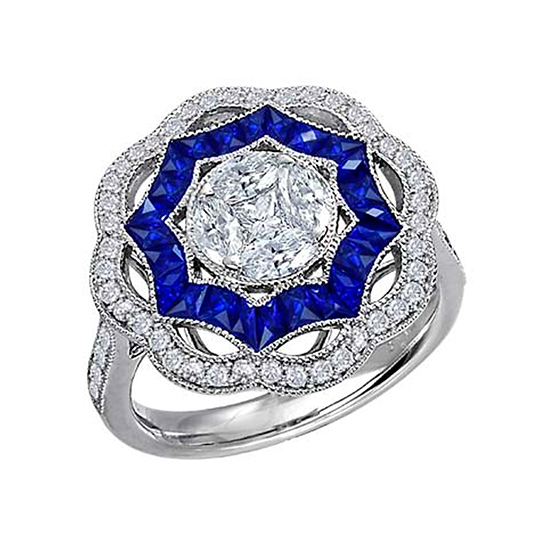 Art Deco Blue Sapphire and Diamond Cocktail Ring 18K White Gold Art Deco Blue Sapphire and Diamond Cocktail Ring 18K White Gold