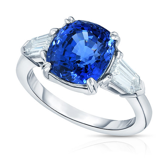 Three Stone Sapphire and Diamond Ring Platinum | Marisa Perry by Douglas Elliott