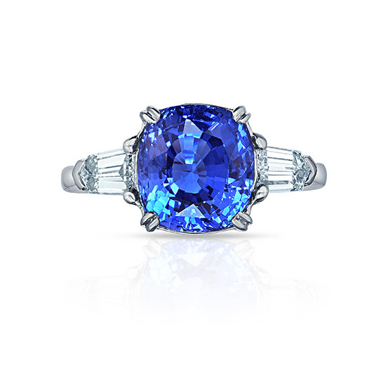 Three Stone Sapphire and Diamond Ring Platinum | Marisa Perry by Douglas Elliott