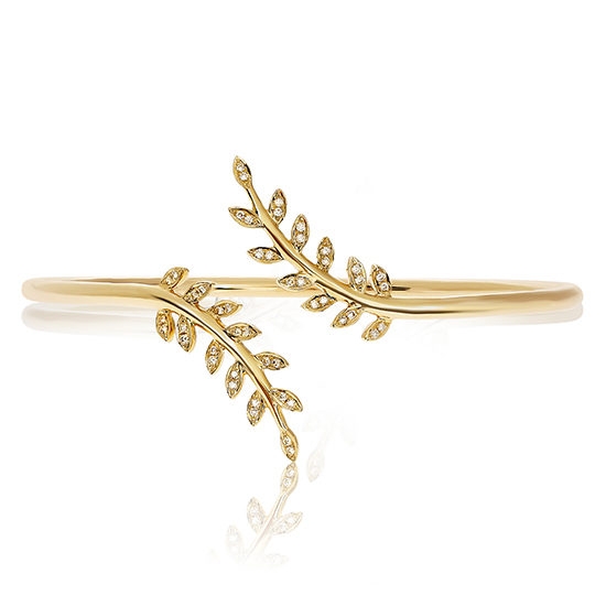 Diamond Leaf Bangle 14K Yellow Gold