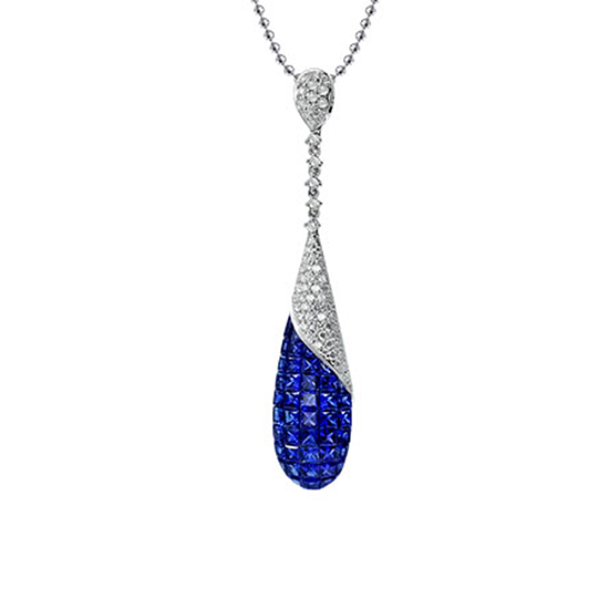 Blue Sapphire and Diamond Pave Drop Pendant 18K White Gold Blue Sapphire and Diamond Pave Drop Pendant 18K White Gold
