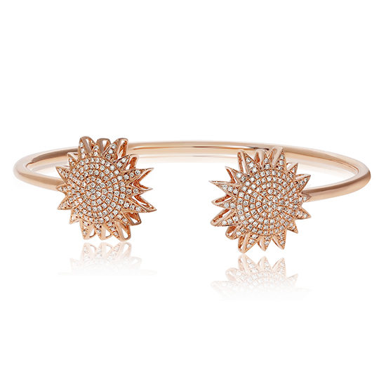 Diamond Starburst Cuff Bangle 14K Rose Gold