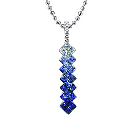 Blue Sapphire and Diamond Drop Pendant Necklace 18K White Gold Blue Sapphire and Diamond Drop Pendant Necklace 18K White Gold