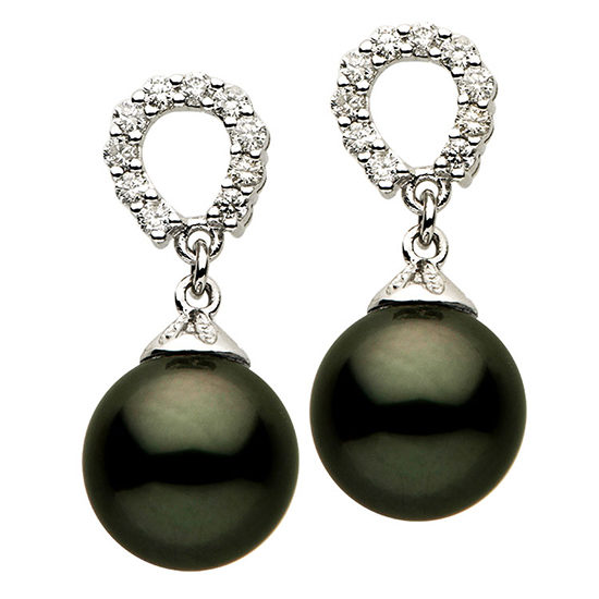 Tahitian Pearl Diamond Earrings 18k White Gold