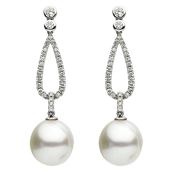 South Sea Pearl Micro Pave Diamond Earrings 18k White Gold