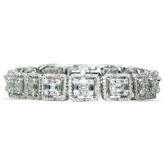 Emerald Cut Baguette Diamond Bracelet 18K White Gold