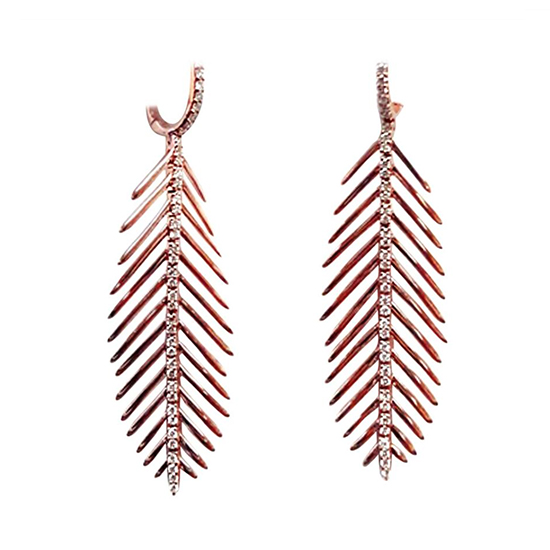 Feather Drop Earrings With Diamonds 18K Rose Gold Feather Drop Earrings With Diamonds 18K Rose Gold