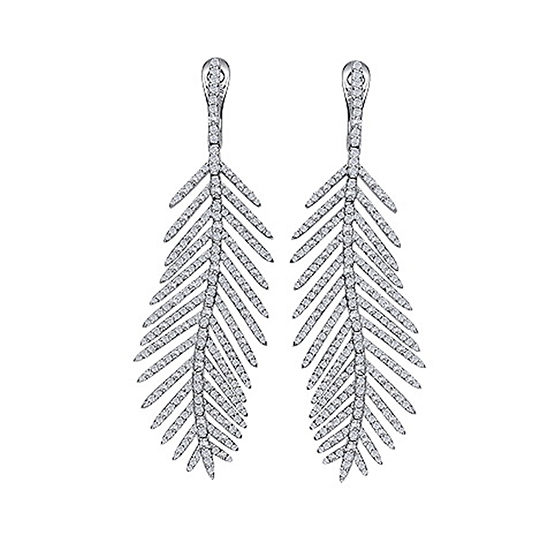 Micro Pave Feather Drop Earrings 18k White Gold Earrings Jewelry Collections
