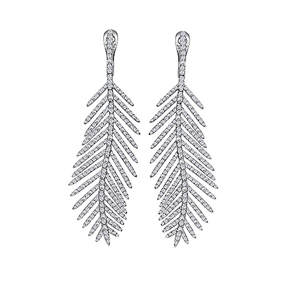 Micro Pave Feather Drop Earrings 18K White Gold Micro Pave Feather Drop Earrings 18K White Gold
