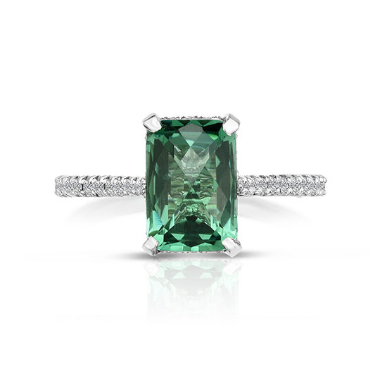 Rose Cut Green Quartz Diamond Micro Pave Ring Platinum | Marisa Perry by Douglas Elliott