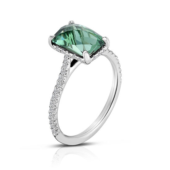 Rose Cut Green Quartz Diamond Micro Pave Ring Platinum | Marisa Perry by Douglas Elliott