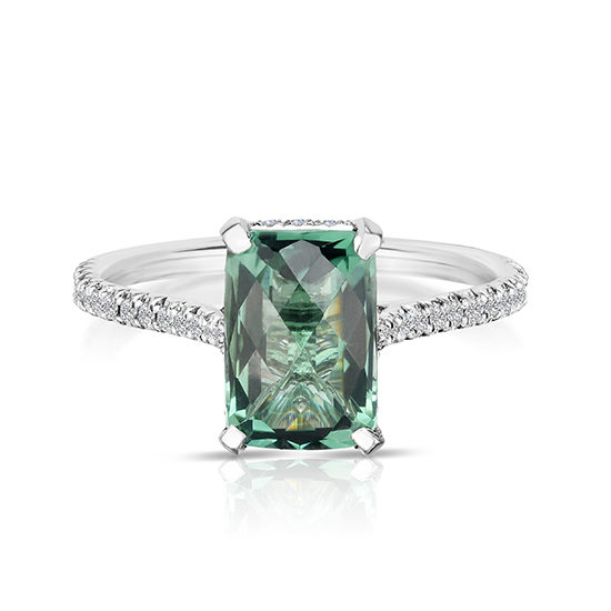 Rose Cut Green Quartz Diamond Micro Pave Ring Platinum | Marisa Perry by Douglas Elliott