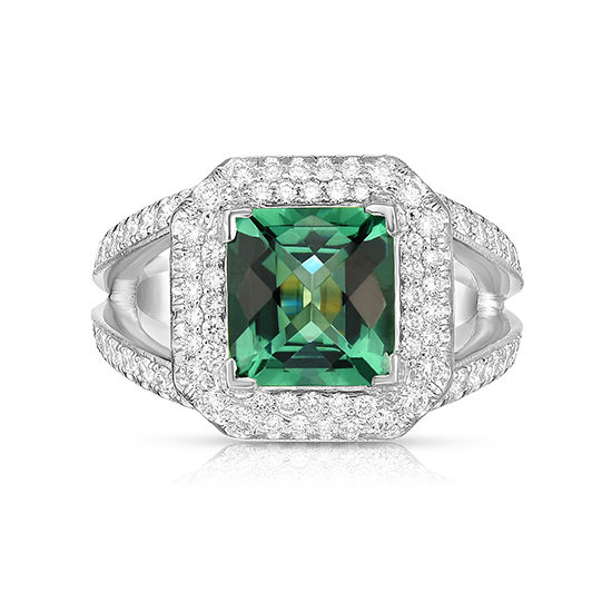 Green Emerald and Diamond Ring in Platinum | Marisa Perry by Douglas Elliott