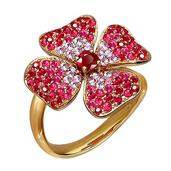 Ruby and Pink Sapphire Flower Ring 18K Yellow Gold Ruby and Pink Sapphire Flower Ring 18K Yellow Gold
