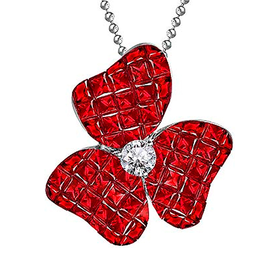 Ruby and Diamond Flower Pendant Necklace 18K White Gold Ruby and Diamond Flower Pendant Necklace 18K White Gold
