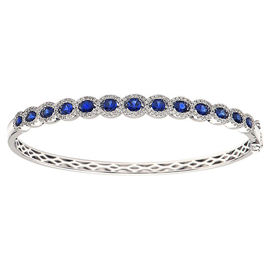 Sapphire and Diamond Bangle Bracelet 18K White Gold