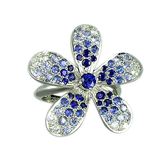 Blue Sapphire and Diamond Flower Ring 18K White Gold Blue Sapphire and Diamond Flower Ring 18K White Gold