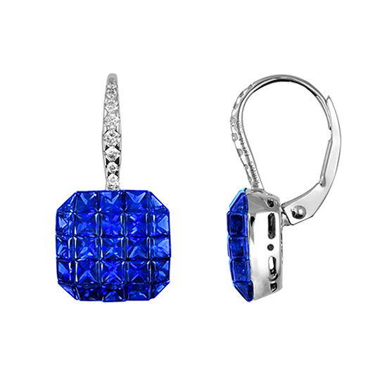 Blue Sapphire and Diamond Drop Earrings White Gold Blue Sapphire and Diamond Drop Earrings White Gold
