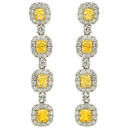 Fancy Yellow Diamond Drop Earrings in Pave 18K White Gold