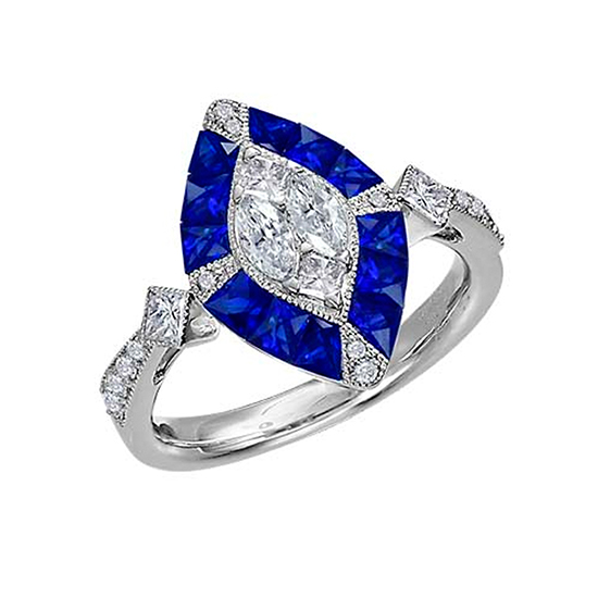 Marquis Shaped Sapphire and Diamond Ring 18K White Gold Marquis Shaped Sapphire and Diamond Ring 18K White Gold