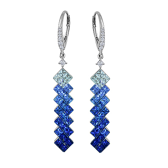 Blue Sapphire and Diamond Drop Earrings 18K White Gold Blue Sapphire and Diamond Drop Earrings 18K White Gold