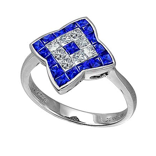 Blue Sapphire and Diamond Clover Ring 18K White Gold Blue Sapphire and Diamond Clover Ring 18K White Gold