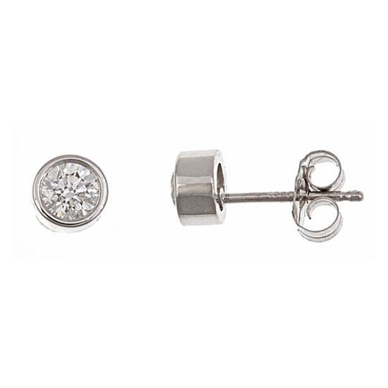 Round Diamond Bezel Set Studs 14k White Gold