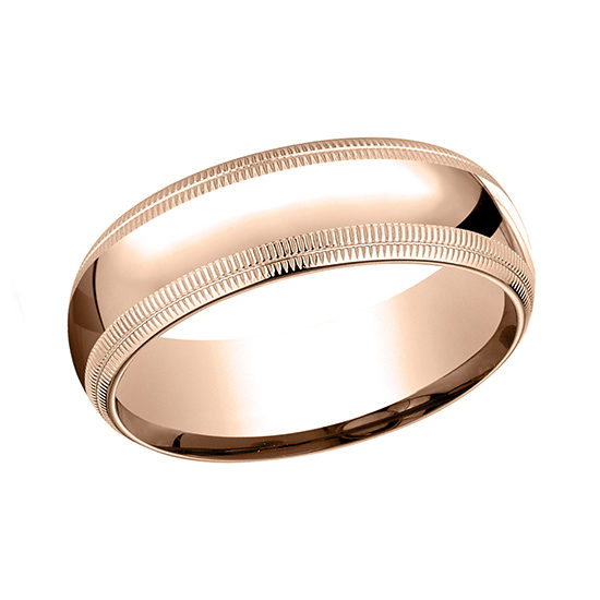 Double Milgrain Comfort Fit Mens Wedding Band 14K Rose Gold