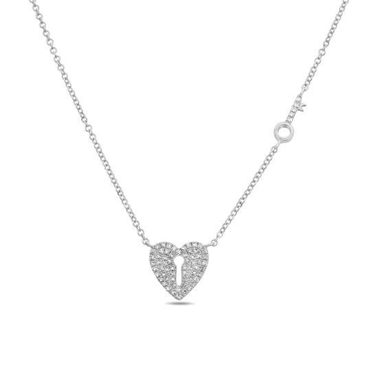 Heart Lock & Key Diamond Pave Necklace Heart Lock & Key Diamond Pave Necklace