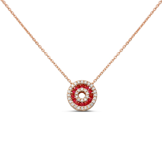 Ruby & Diamond Open Circle Necklace 14k Rose Gold Ruby & Diamond Open Circle Necklace 14k Rose Gold