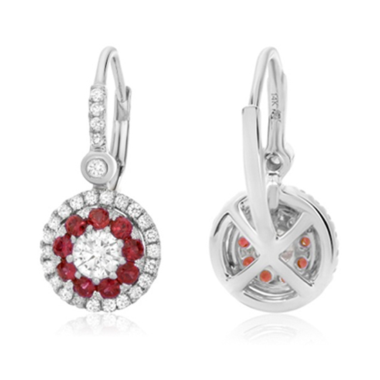 Ruby Halo Drop Earrings 14k White Gold Ruby Halo Drop Earrings 14k White Gold