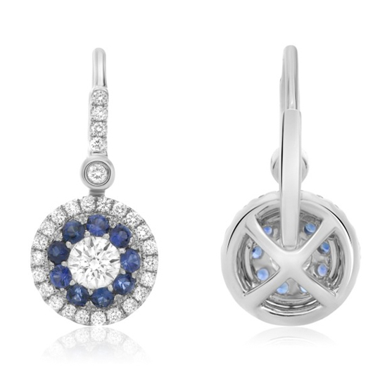 Blue Sapphire Halo Drop Earrings 14k White Gold Blue Sapphire Halo Drop Earrings 14k White Gold