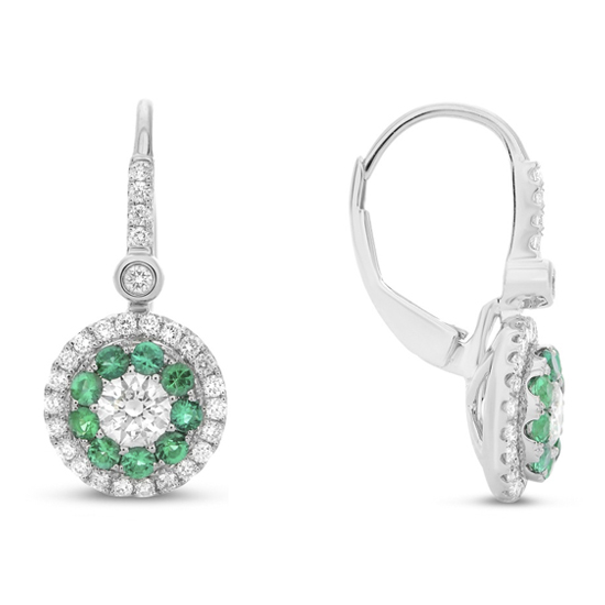 Emerald Halo Drop Earrings 14k White Gold Emerald Halo Drop Earrings 14k White Gold