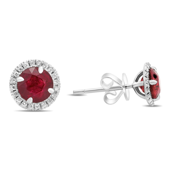 Round Ruby & Diamond Stud Earrings 18k White Gold Round Ruby & Diamond Stud Earrings 18k White Gold